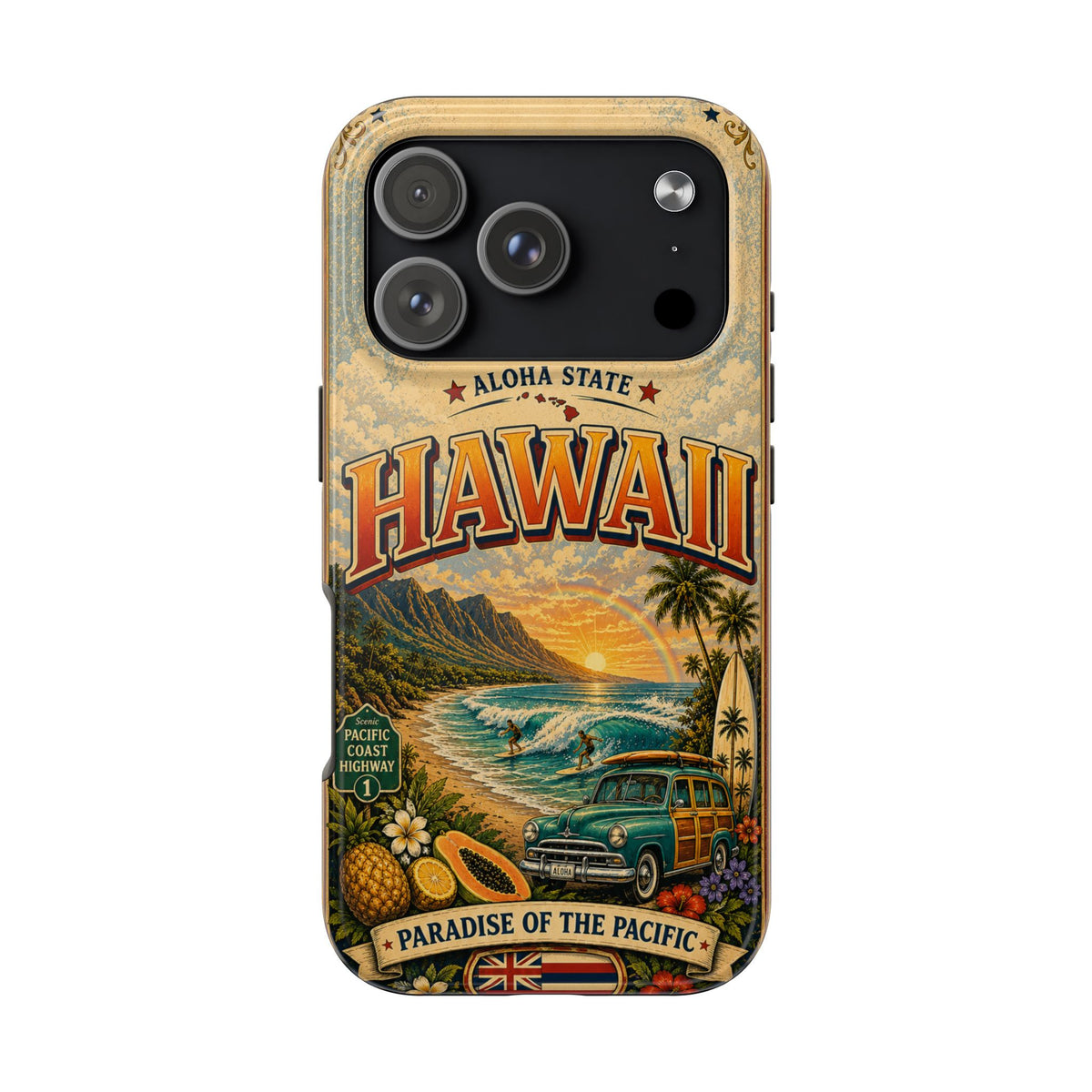 Hawaii Aloha State Faux Patchwork Phone Case Vintage Travel Poster Tropical Island Pride Cover