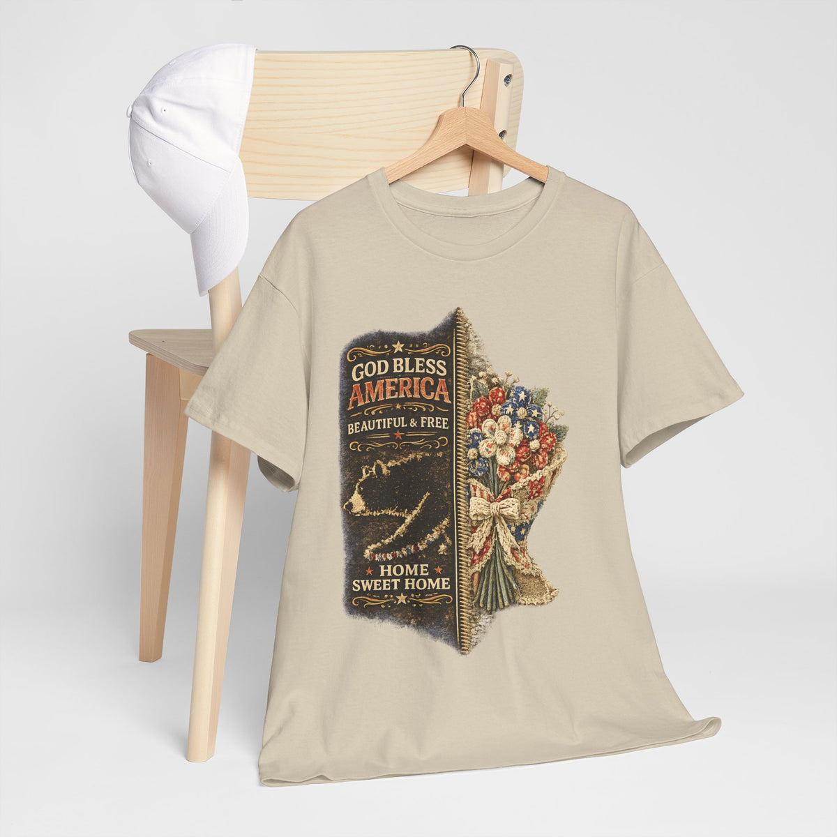 God Bless America T-Shirt — Patriotic "Home Sweet Home" Floral Design