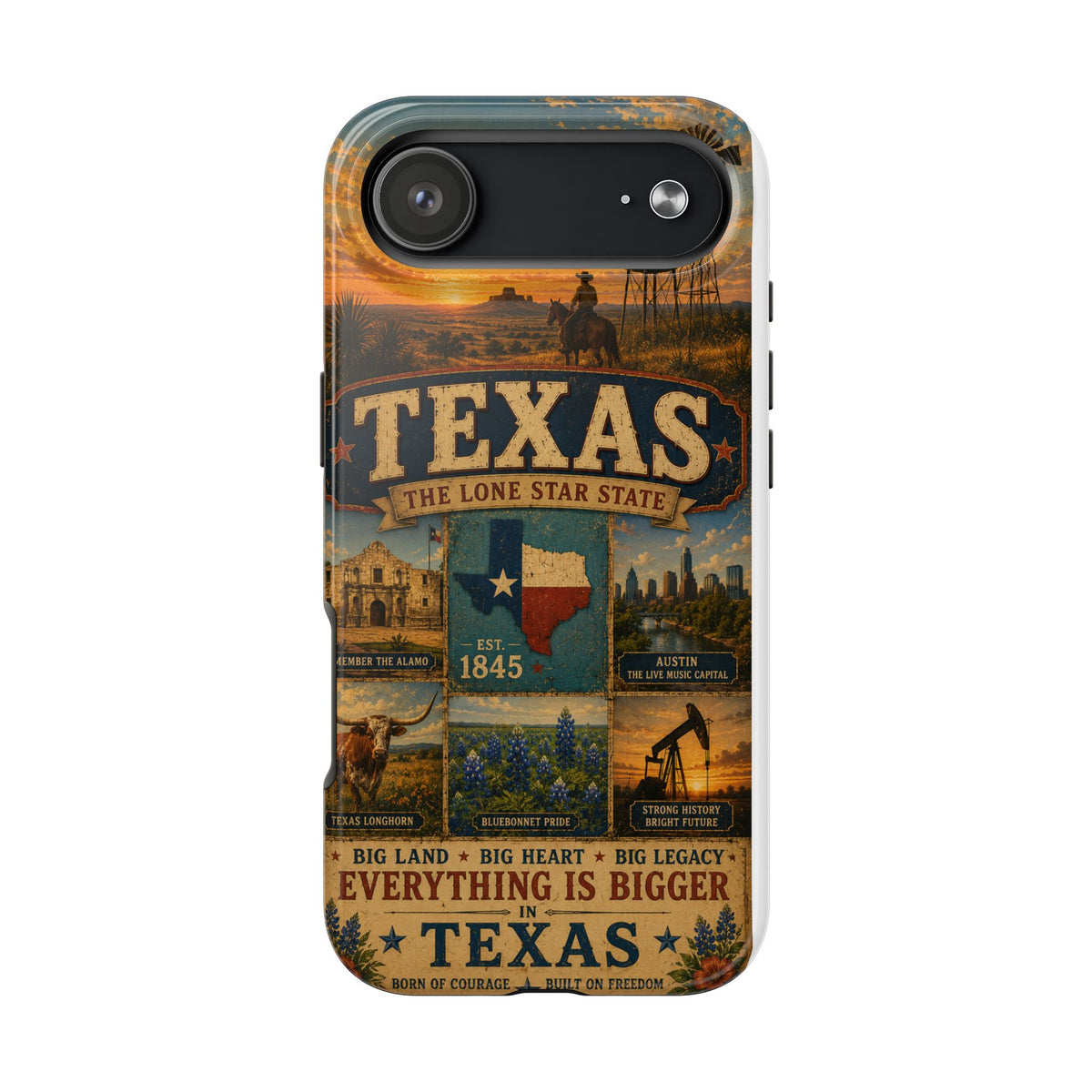 Texas Faux Patchwork Phone Case The Lone Star State Vintage Travel Poster Retro State Pride Cover Est 1845