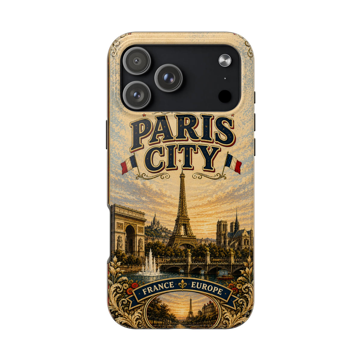 Paris City of Love & Light Faux Patchwork Phone Case – Vintage France Travel Poster Style Cover