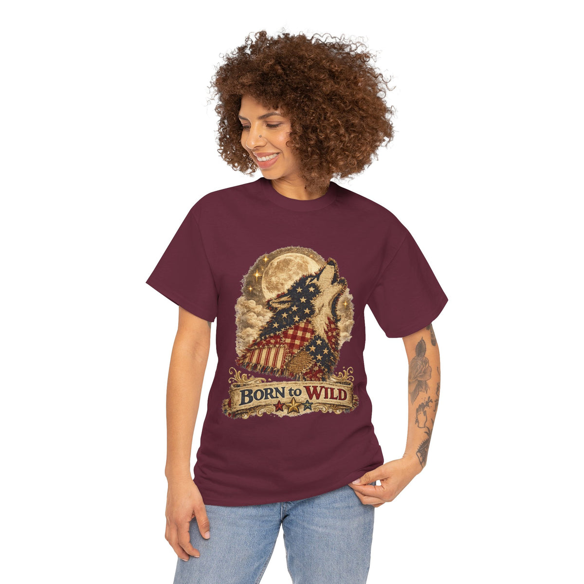Born to Wild Wolf T-Shirt – Patriotic Howling Wolf Graphic Tee