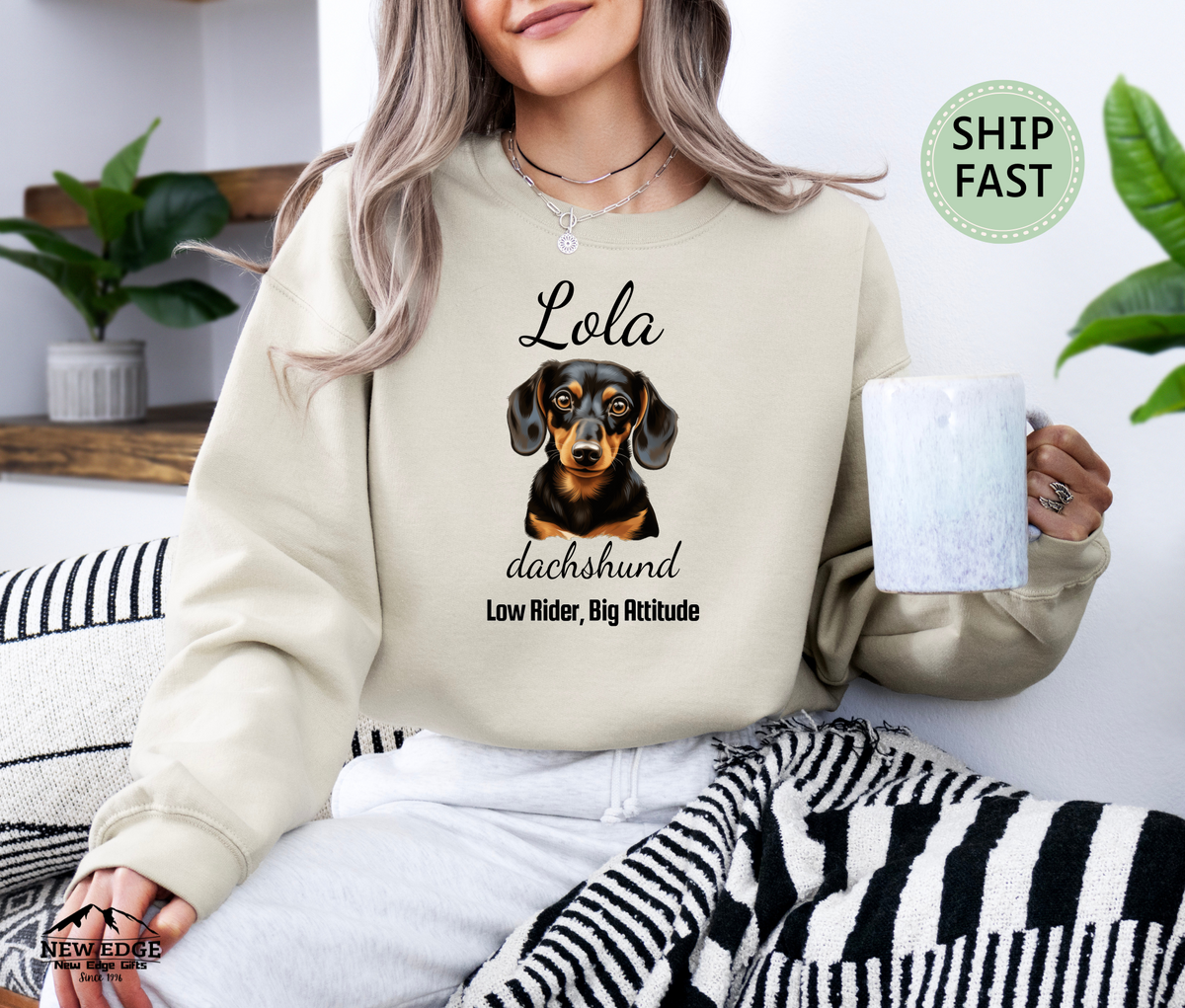 Dachshund “Low Rider, Big Attitude” Personalized Unisex Sweatshirt | Custom Dog Breed Gift for Dog Lovers