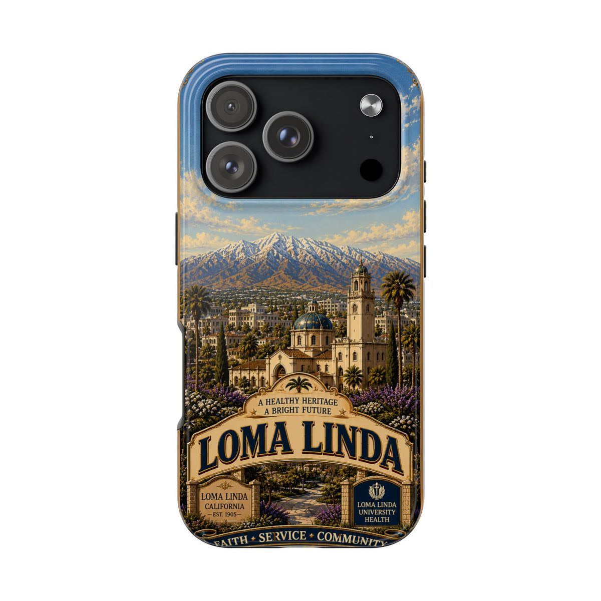 Loma Linda Faux Patchwork Phone Case – Vintage Travel Art Cover, California Hometown Pride Retro Design