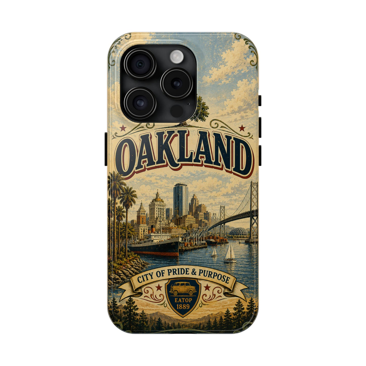 Oakland Bay Heritage Faux Patchwork Phone Case – City of Pride & Purpose Vintage Skyline Art Cover