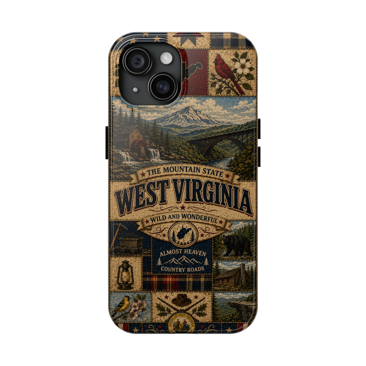 West Virginia Faux Patchwork Phone Case Mountain State Retro New River Gorge Bridge Wild and Wonderful Cover