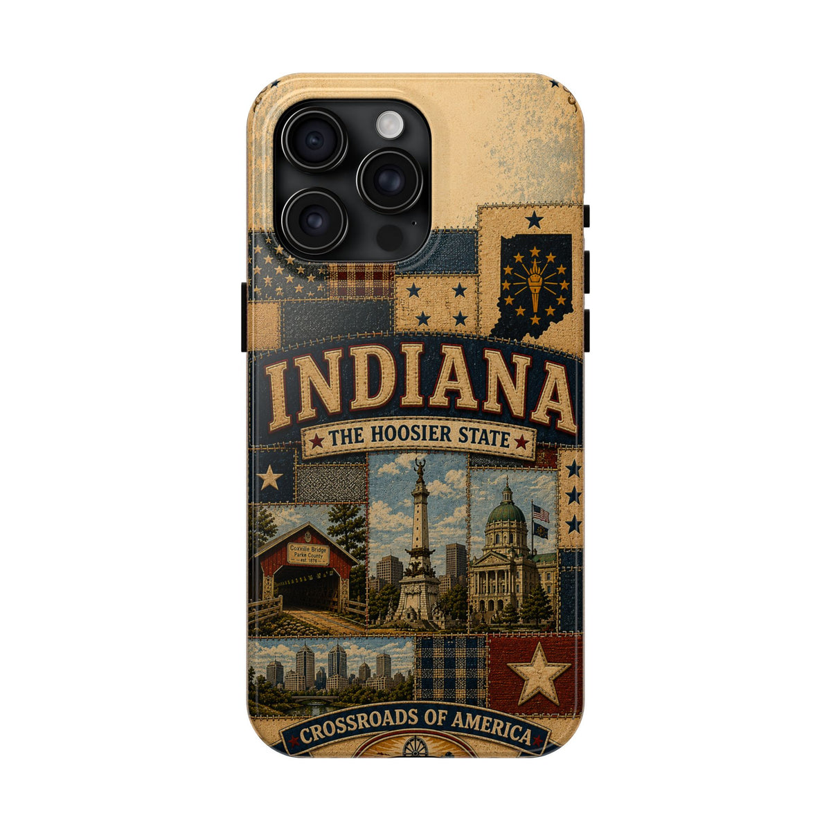 Indiana Hoosier State Faux Patchwork Phone Case Vintage Travel Poster Crossroads of America Cover