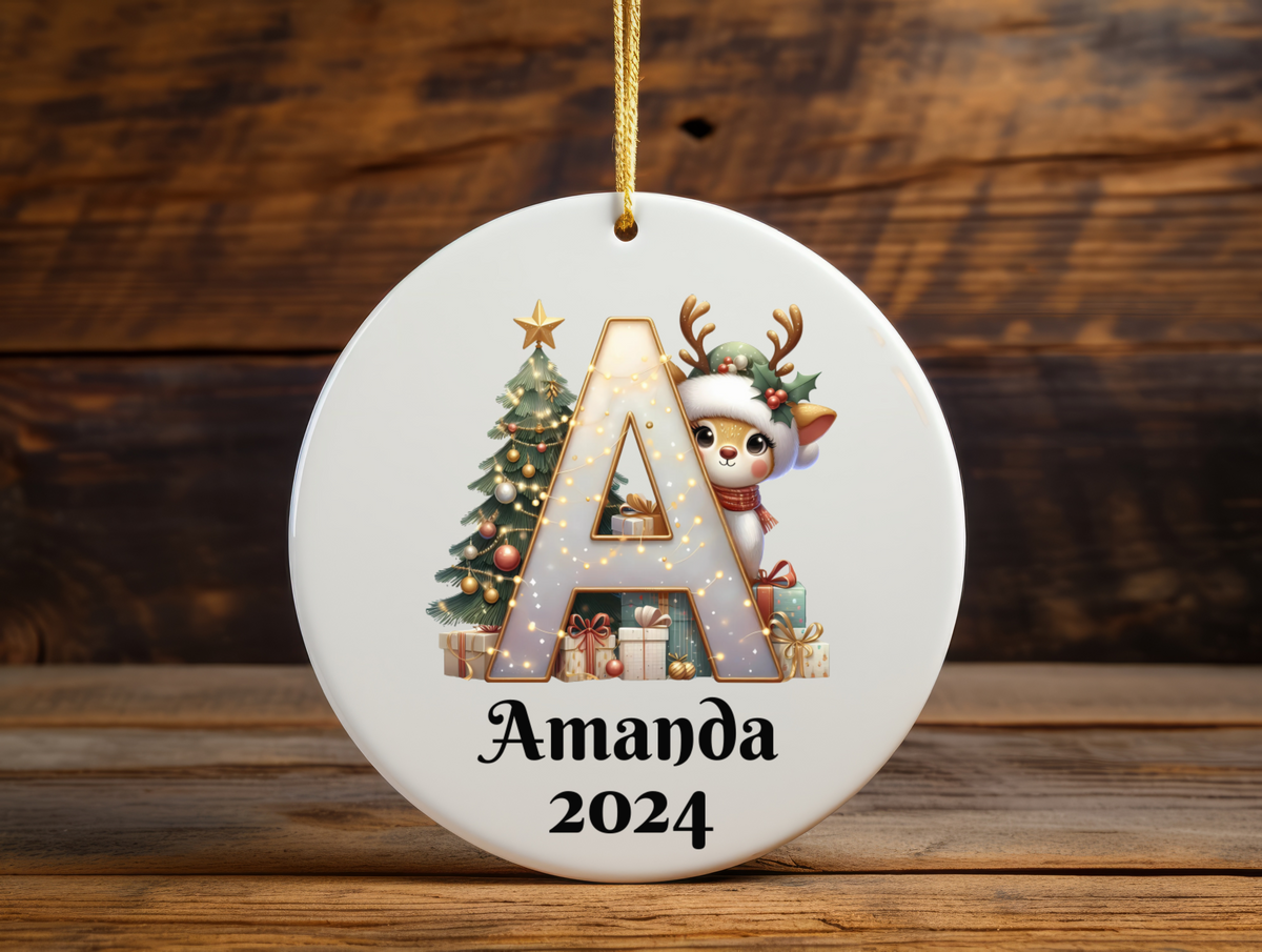 Family Christmas Ornament 2025 – Personalized Letter Monogram, Custom Name Keepsake, Holiday Decoration Gift