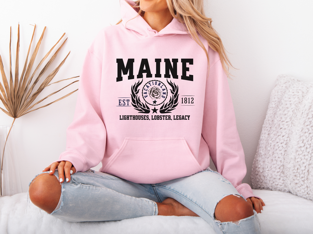 Maine State Legacy Hoodie – "Lighthouses, Lobster, Legacy" | Unisex Pullover | Coastal New England Sweatshirt