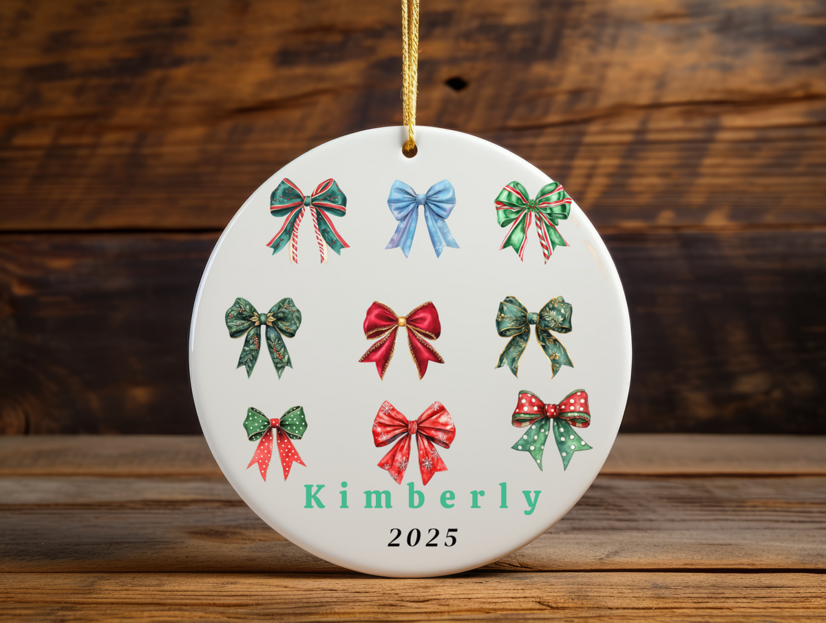 First Christmas Ornament | Personalized Ornament | Baby Shower Gift | Bow Ornament Keepsake | Custom Family Name Decoration