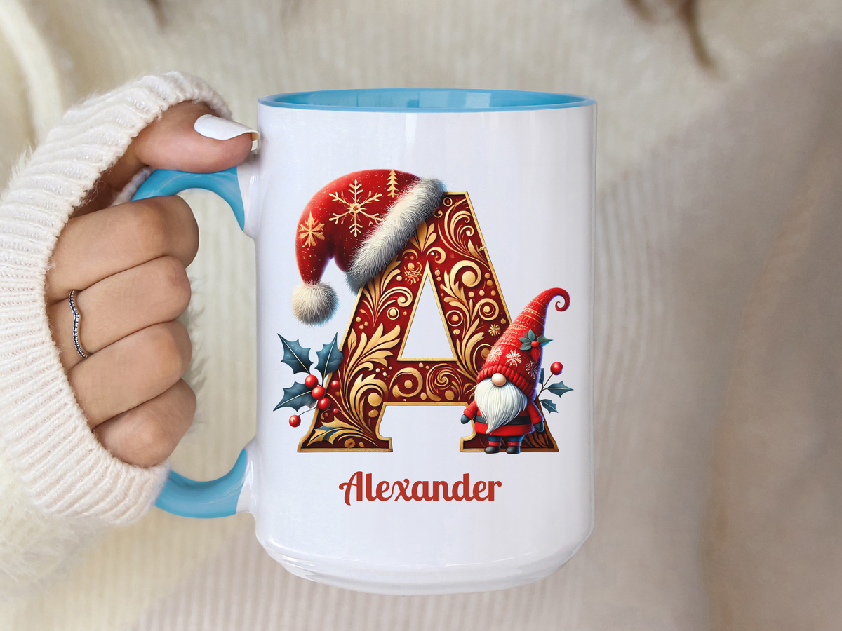 Personalized Christmas Gnome Alphabet Mug – Custom Name Ceramic Coffee Cup – Holiday Gift for Her or Him – New Edge Gifts & Novelties