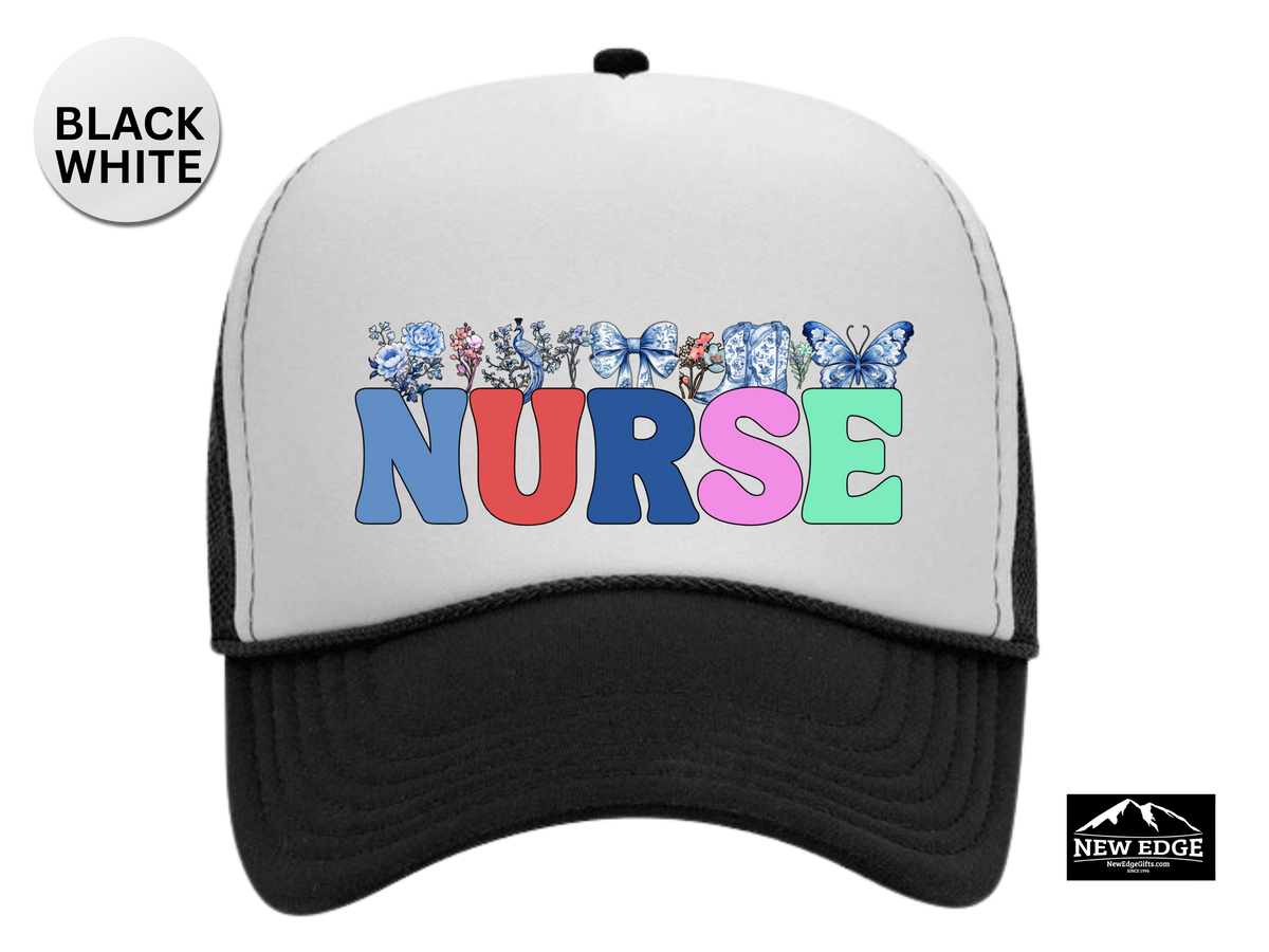NURSE Retro Trucker Hat – Coquette Bow & Cowboy Boot | Cute Western Nurse Cap