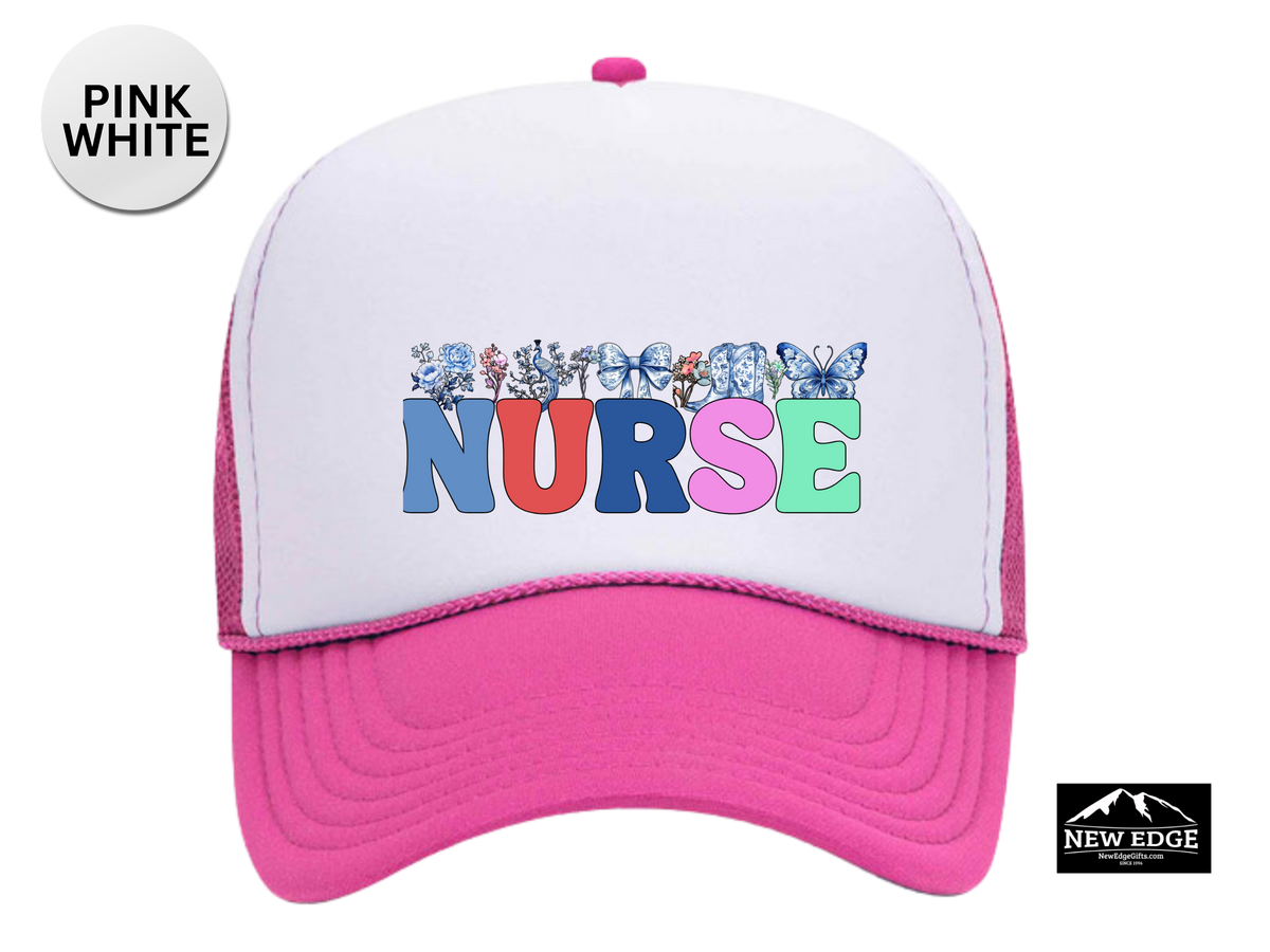 NURSE Retro Trucker Hat – Coquette Bow & Cowboy Boot | Cute Western Nurse Cap