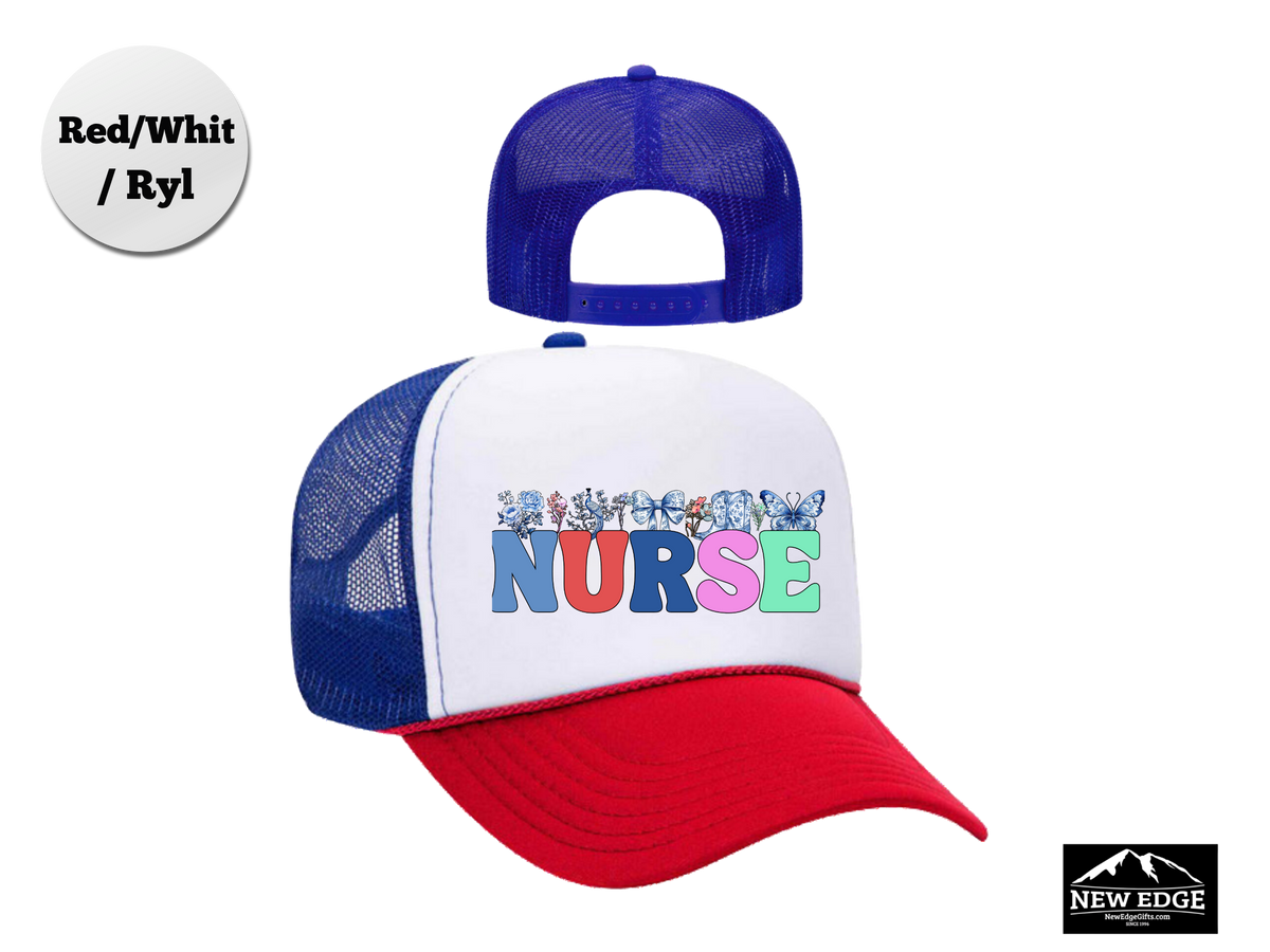 NURSE Retro Trucker Hat – Coquette Bow & Cowboy Boot | Cute Western Nurse Cap