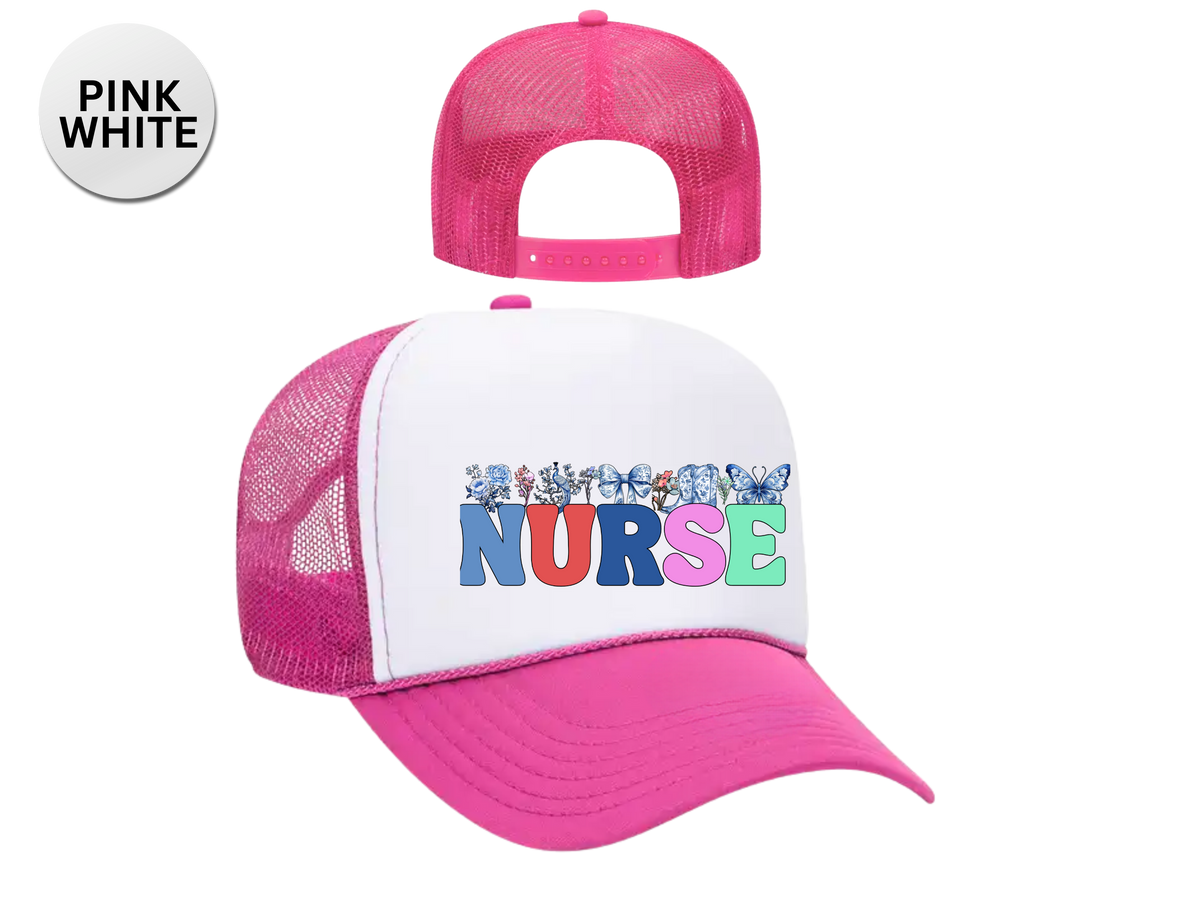 NURSE Retro Trucker Hat – Coquette Bow & Cowboy Boot | Cute Western Nurse Cap