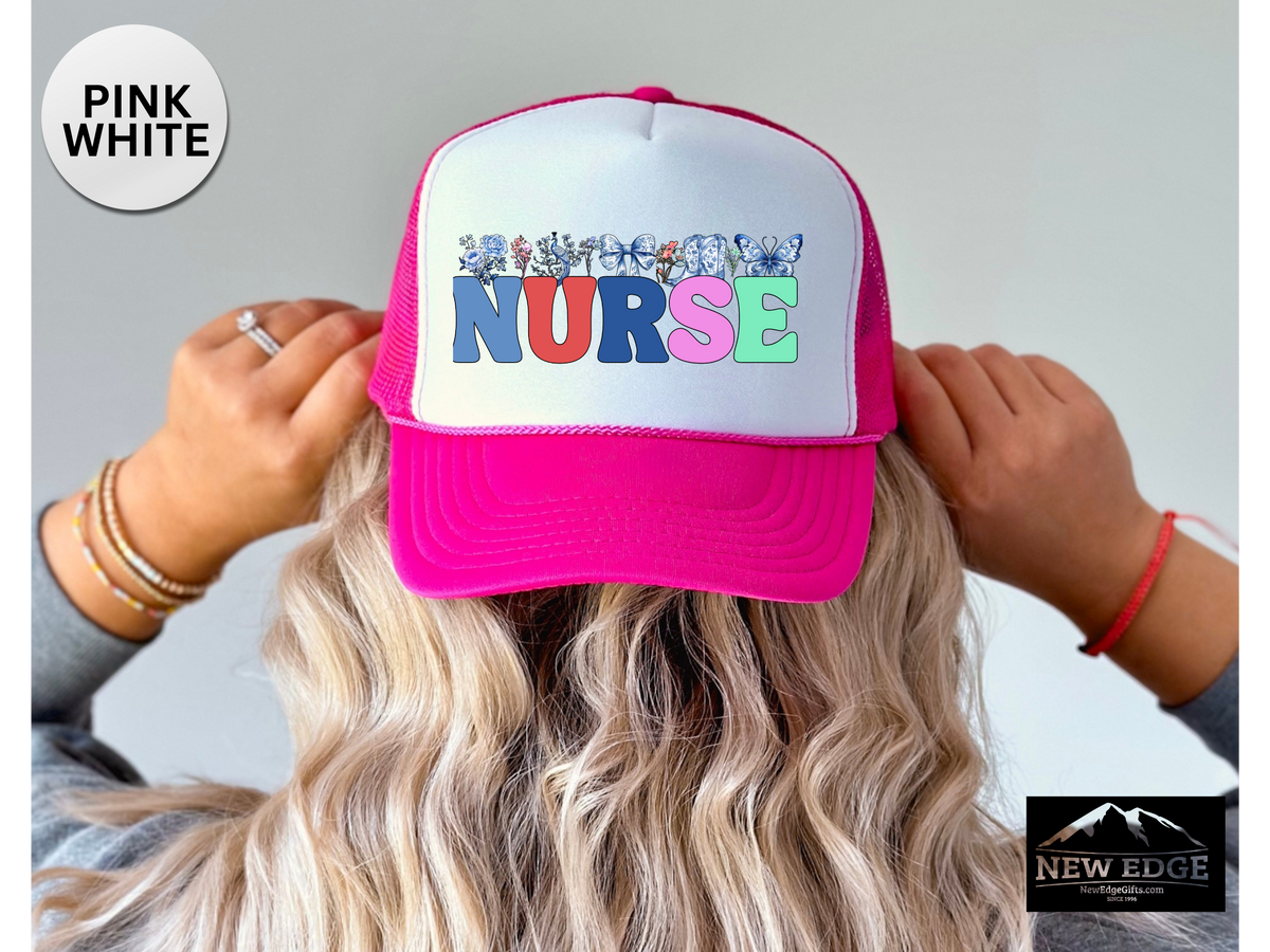 NURSE Retro Trucker Hat – Coquette Bow & Cowboy Boot | Cute Western Nurse Cap