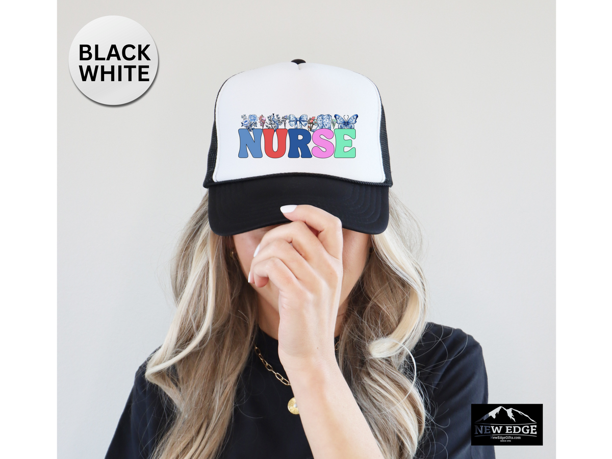 NURSE Retro Trucker Hat – Coquette Bow & Cowboy Boot | Cute Western Nurse Cap