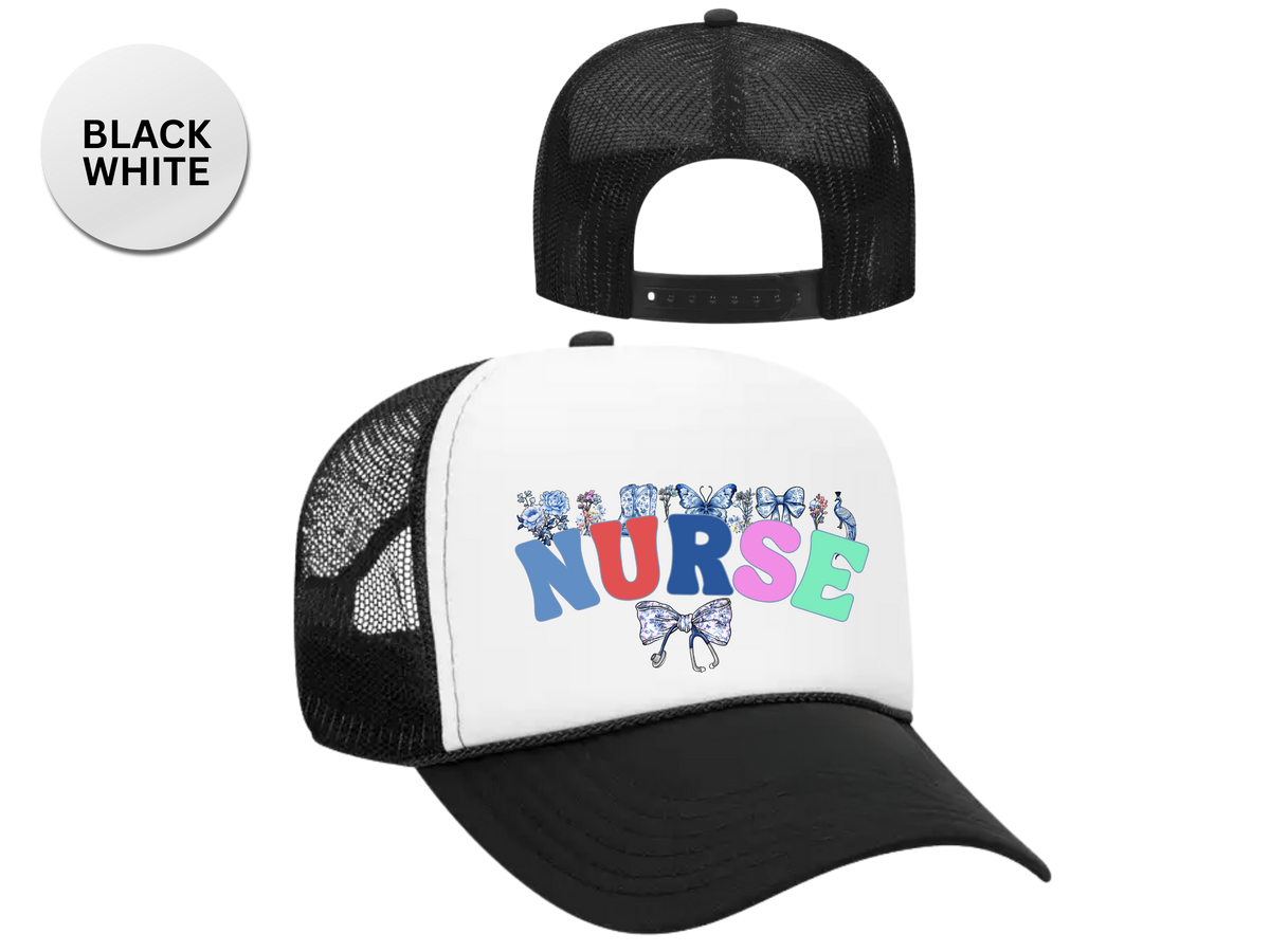 NURSE Retro Trucker Hat with Coquette Bow – Cute Nurse Aesthetic Cap