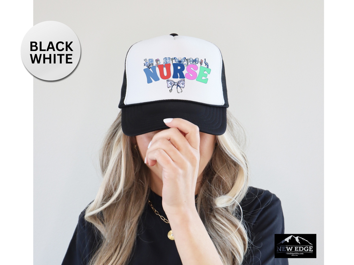 NURSE Retro Trucker Hat with Coquette Bow – Cute Nurse Aesthetic Cap