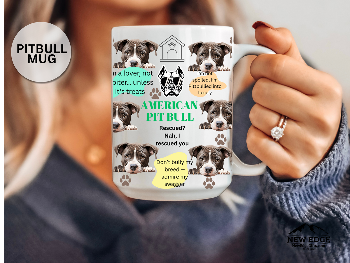 Funny American Pit-Bulldog 15 oz Mug – Wavy Blob Dog Lover Cup with Hilarious Saying