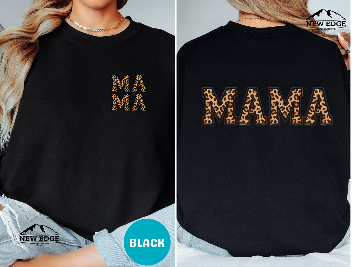 MAMA Leopard Print Sweatshirt – Bold Front & Back Animal Print Pullover for Stylish Moms