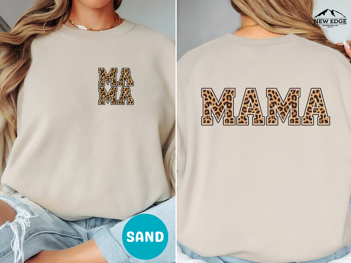 MAMA Leopard Print Sweatshirt – Bold Front & Back Animal Print Pullover for Stylish Moms