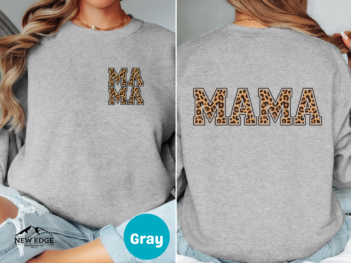 MAMA Leopard Print Sweatshirt – Bold Front & Back Animal Print Pullover for Stylish Moms