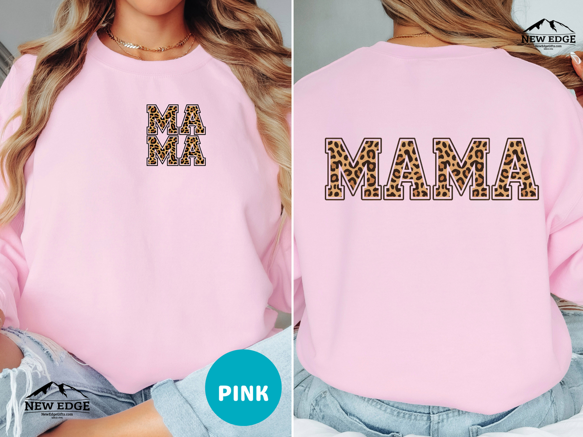 MAMA Leopard Print Sweatshirt – Bold Front & Back Animal Print Pullover for Stylish Moms