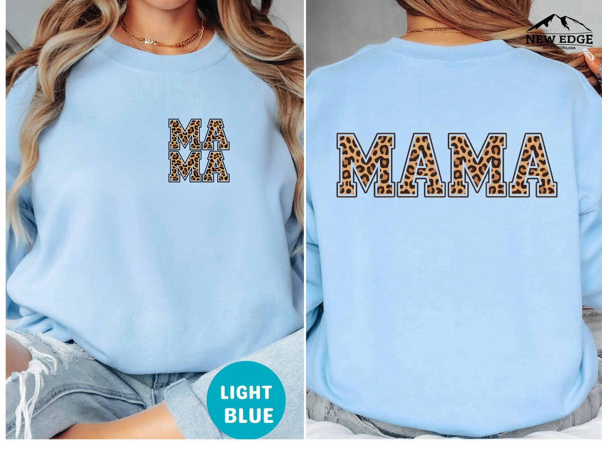MAMA Leopard Print Sweatshirt – Bold Front & Back Animal Print Pullover for Stylish Moms
