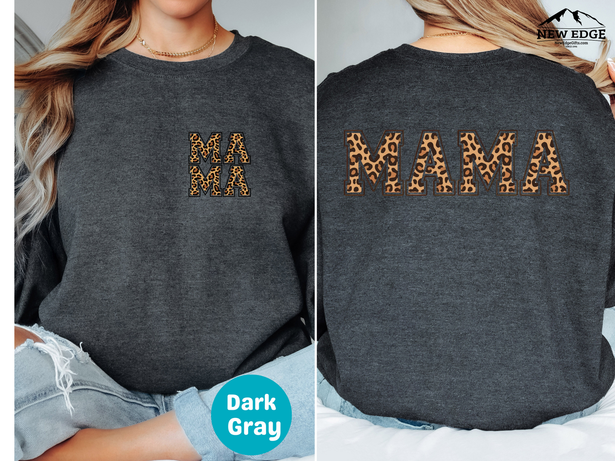 MAMA Leopard Print Sweatshirt – Bold Front & Back Animal Print Pullover for Stylish Moms