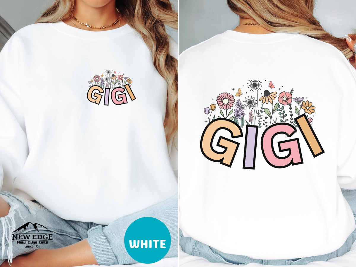 GIGI Retro Floral Sweatshirt – Front & Back Vintage Flower Design, Cozy Gift for Gigi