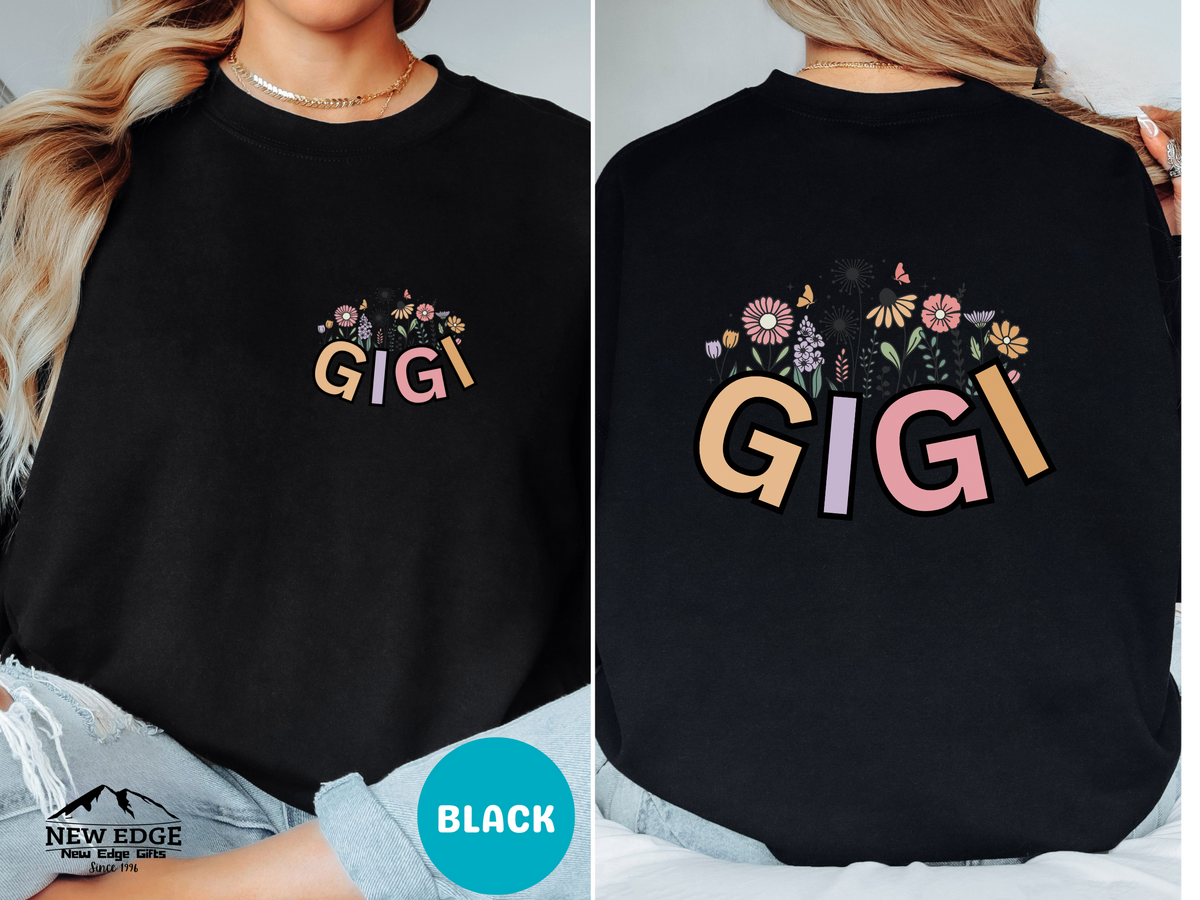 GIGI Retro Floral Sweatshirt – Front & Back Vintage Flower Design, Cozy Gift for Gigi