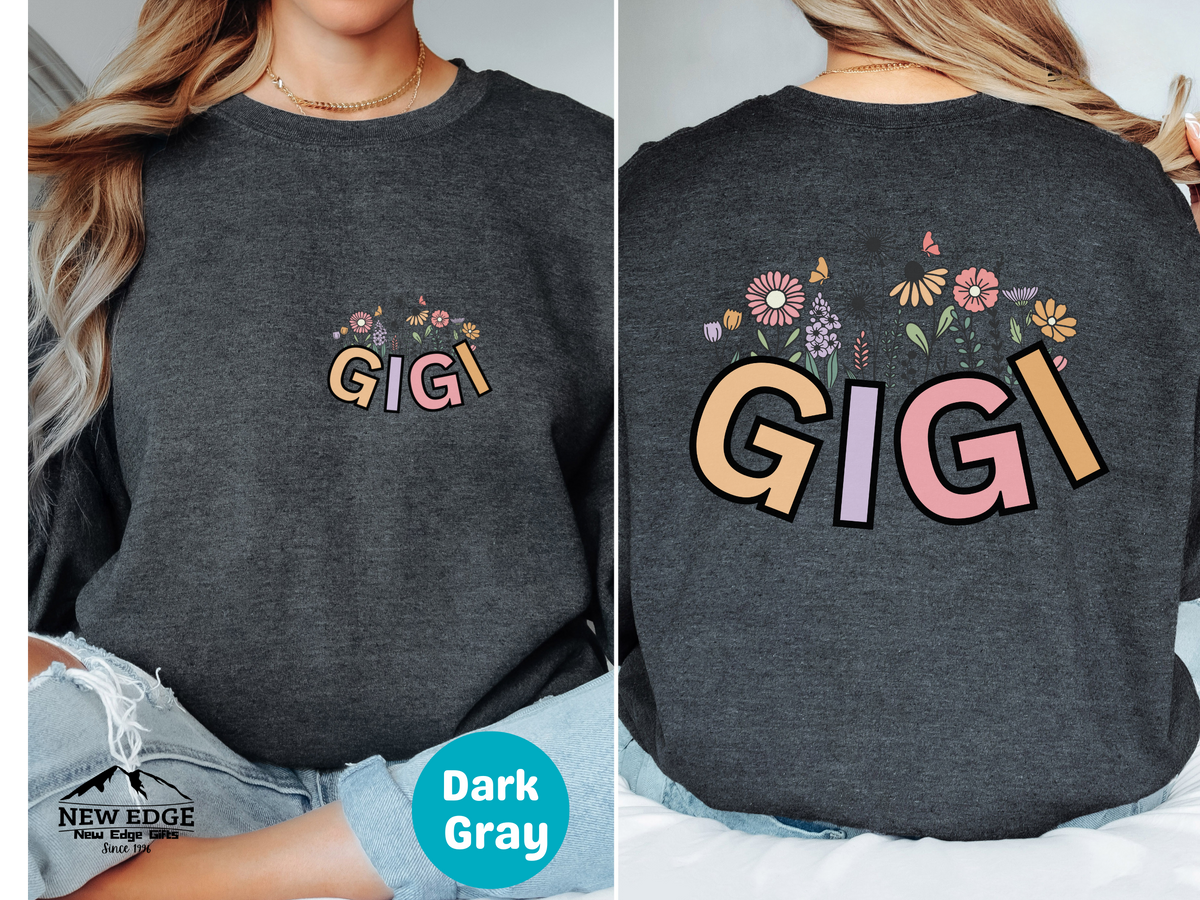 GIGI Retro Floral Sweatshirt – Front & Back Vintage Flower Design, Cozy Gift for Gigi
