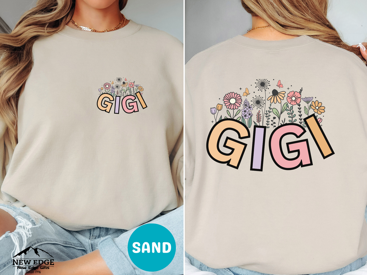 GIGI Retro Floral Sweatshirt – Front & Back Vintage Flower Design, Cozy Gift for Gigi