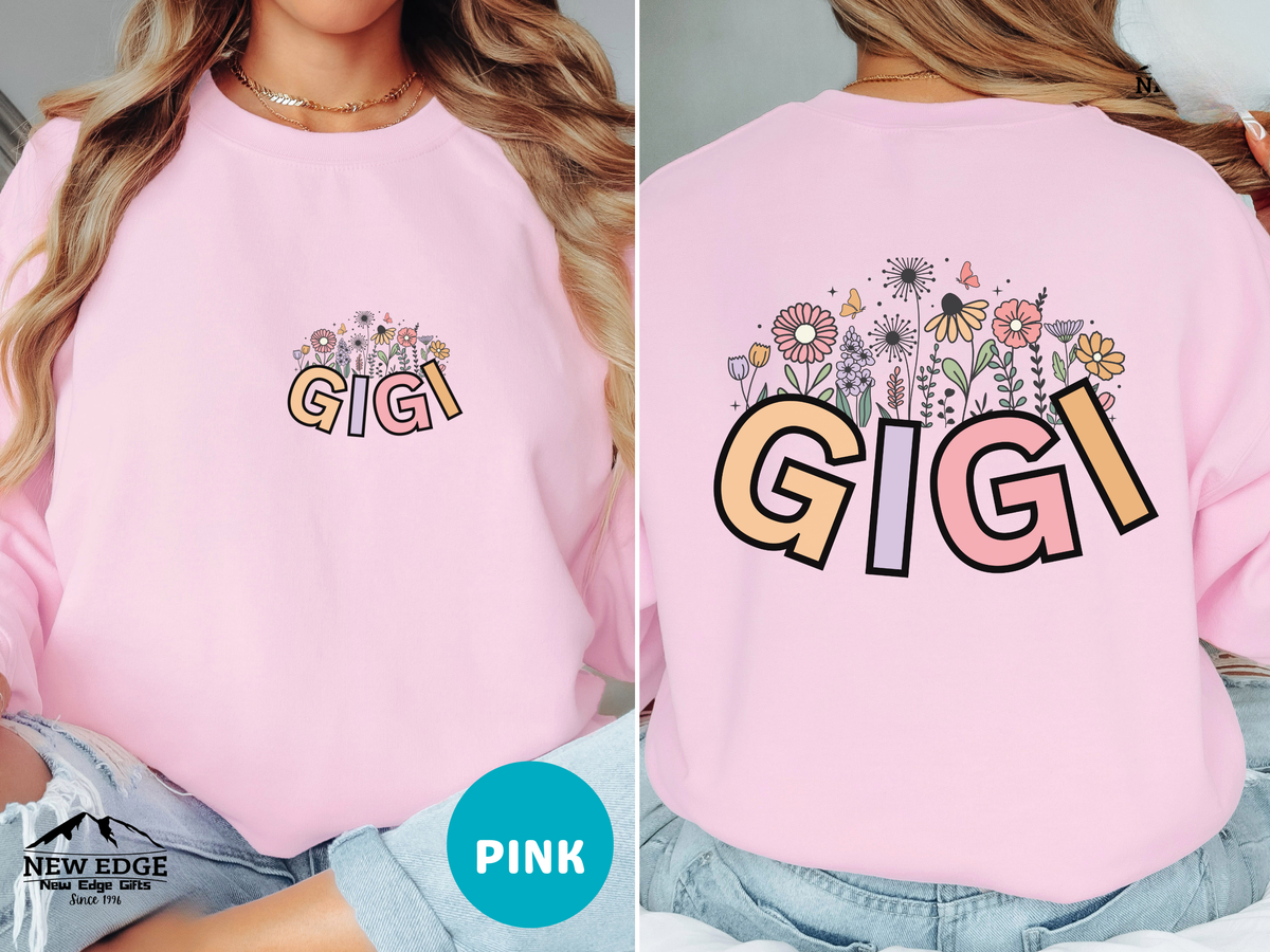 GIGI Retro Floral Sweatshirt – Front & Back Vintage Flower Design, Cozy Gift for Gigi