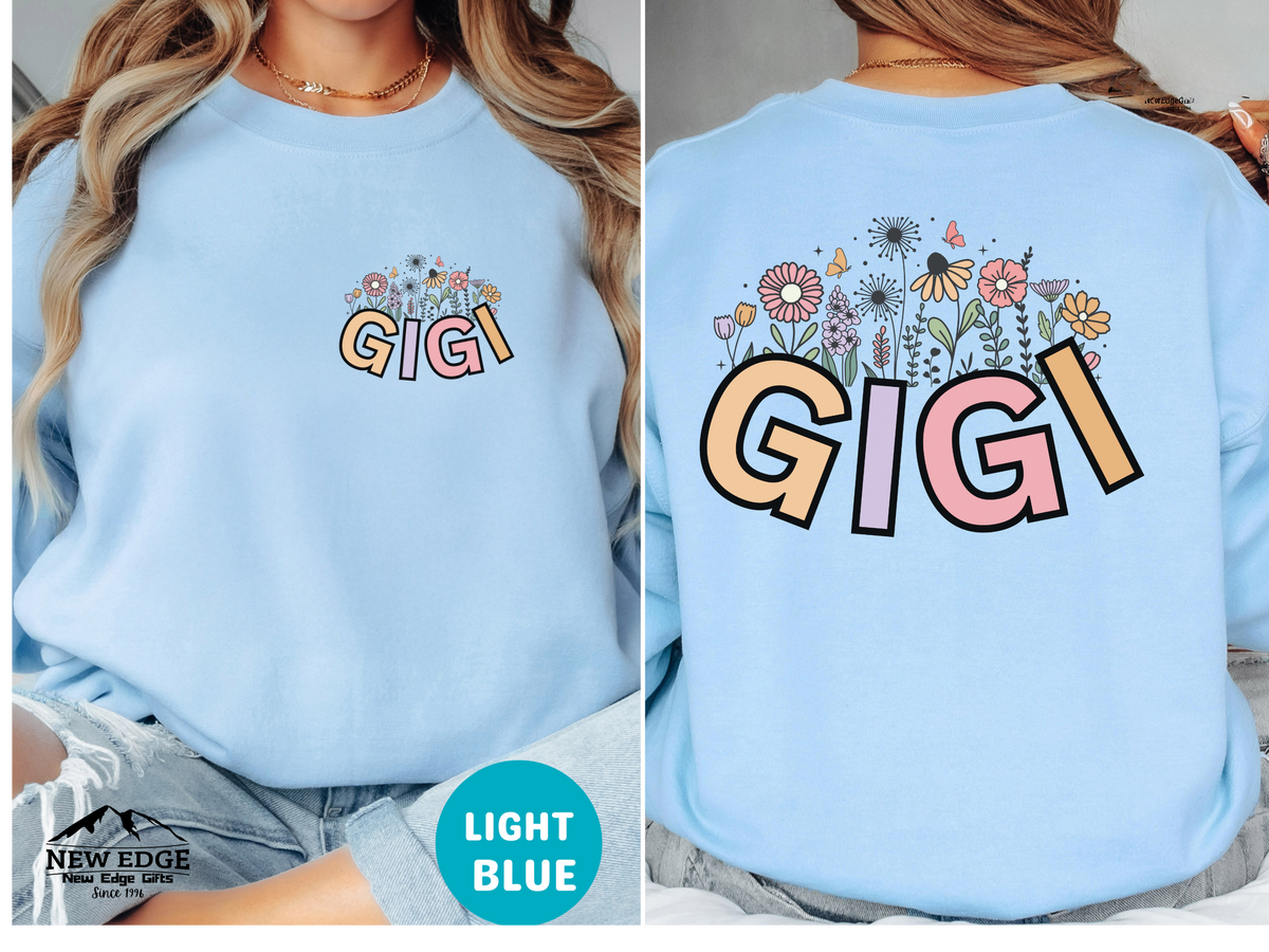 GIGI Retro Floral Sweatshirt – Front & Back Vintage Flower Design, Cozy Gift for Gigi