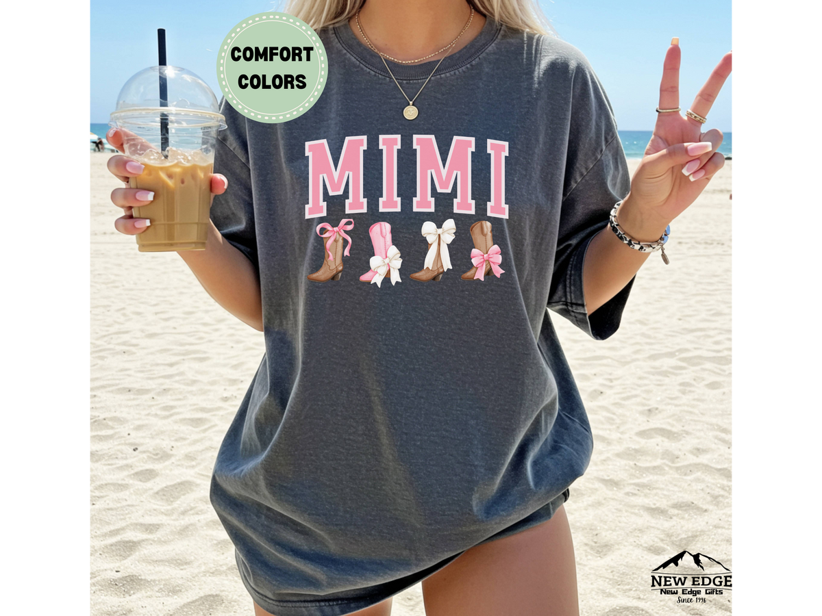 Comfort Colors MIMI T-Shirt – Western Boots & Bows Graphic Tee, Cowgirl Style Grandma Shirt