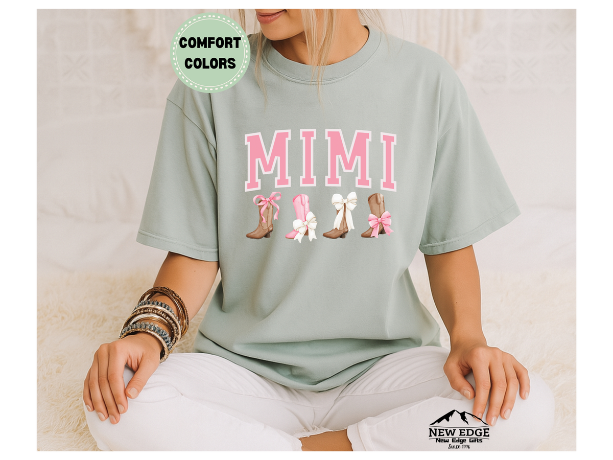 Comfort Colors MIMI T-Shirt – Western Boots & Bows Graphic Tee, Cowgirl Style Grandma Shirt