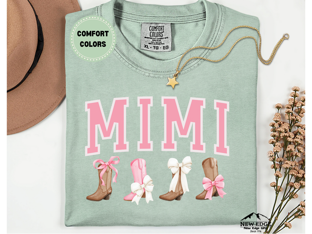 Comfort Colors MIMI T-Shirt – Western Boots & Bows Graphic Tee, Cowgirl Style Grandma Shirt