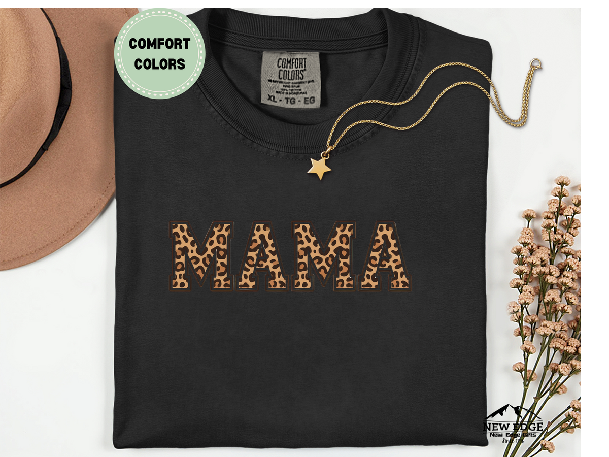 Comfort Colors Leopard MAMA T-Shirt – Trendy Animal Print Mom Graphic Tee, Stylish Mama Shirt
