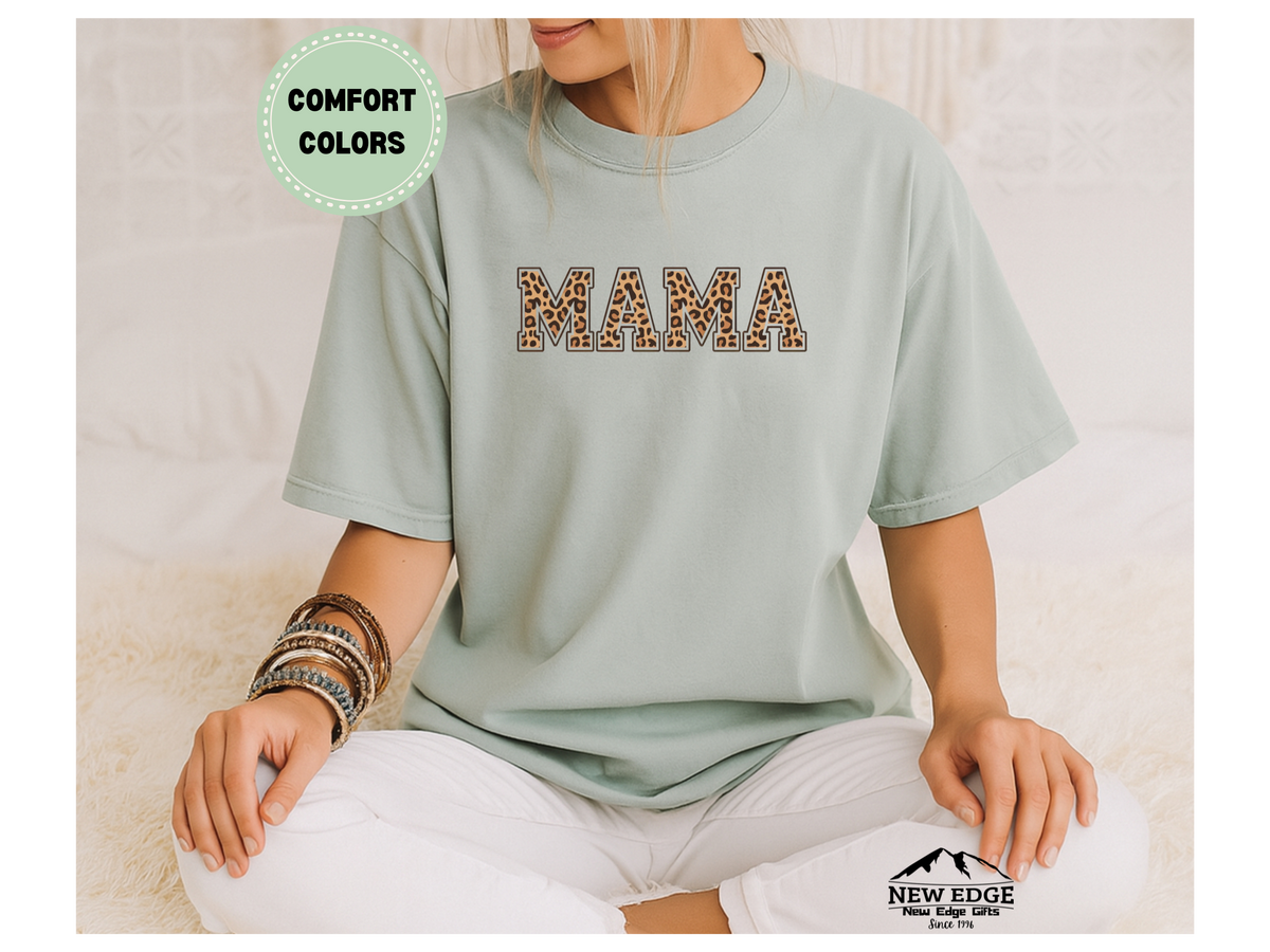Comfort Colors Leopard MAMA T-Shirt – Trendy Animal Print Mom Graphic Tee, Stylish Mama Shirt