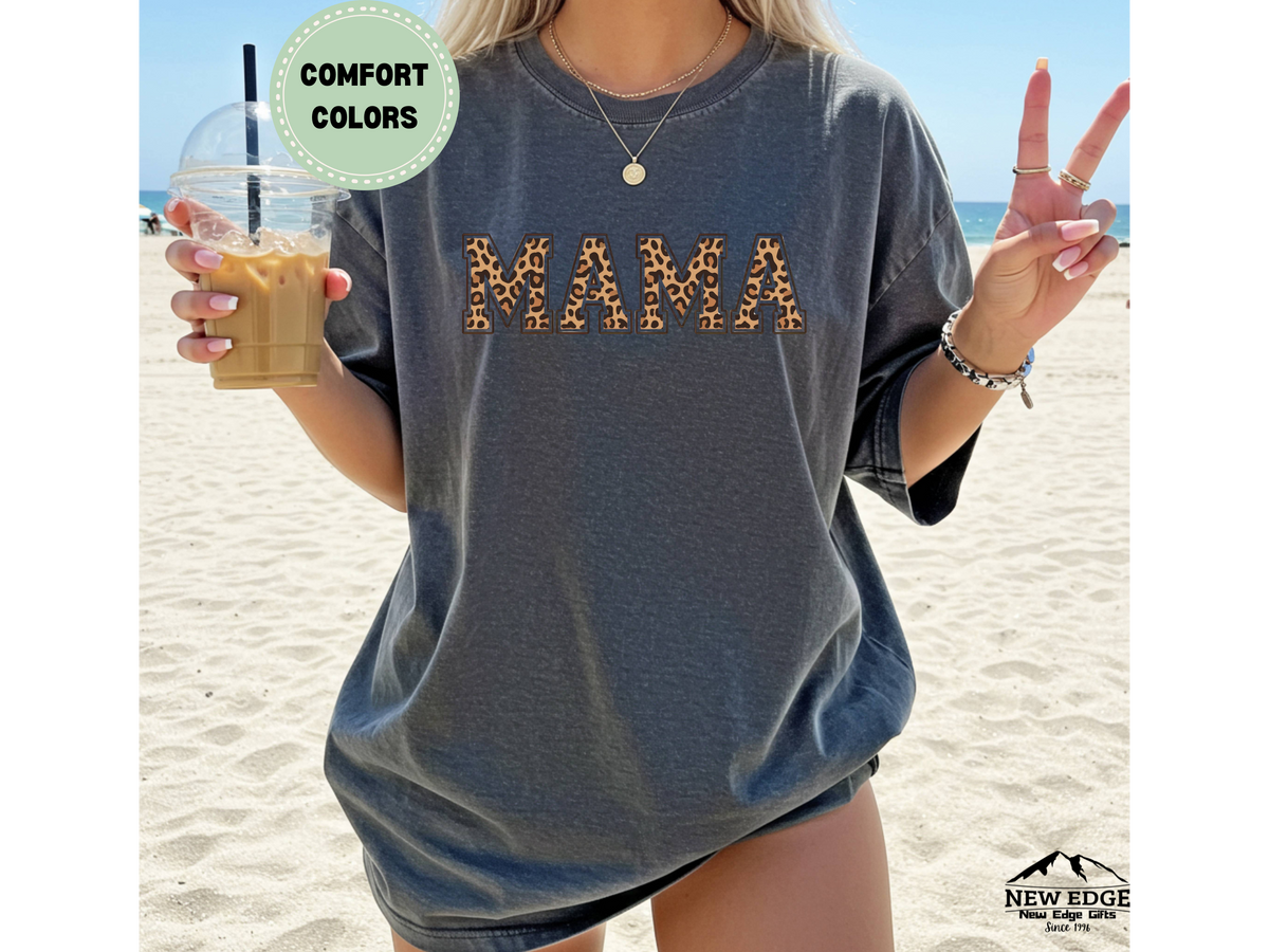 Comfort Colors Leopard MAMA T-Shirt – Trendy Animal Print Mom Graphic Tee, Stylish Mama Shirt