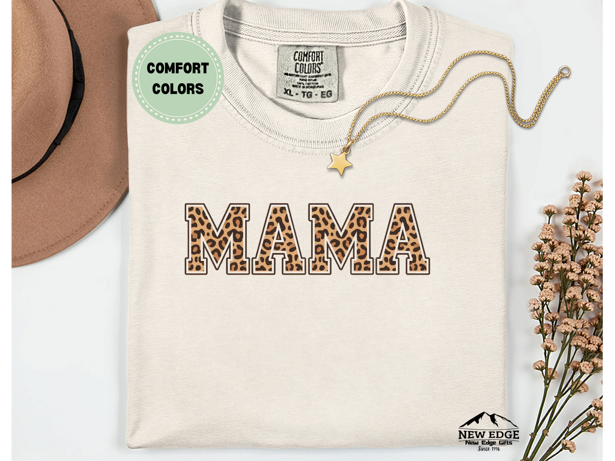 Comfort Colors Leopard MAMA T-Shirt – Trendy Animal Print Mom Graphic Tee, Stylish Mama Shirt