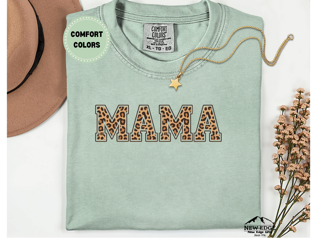 Comfort Colors Leopard MAMA T-Shirt – Trendy Animal Print Mom Graphic Tee, Stylish Mama Shirt