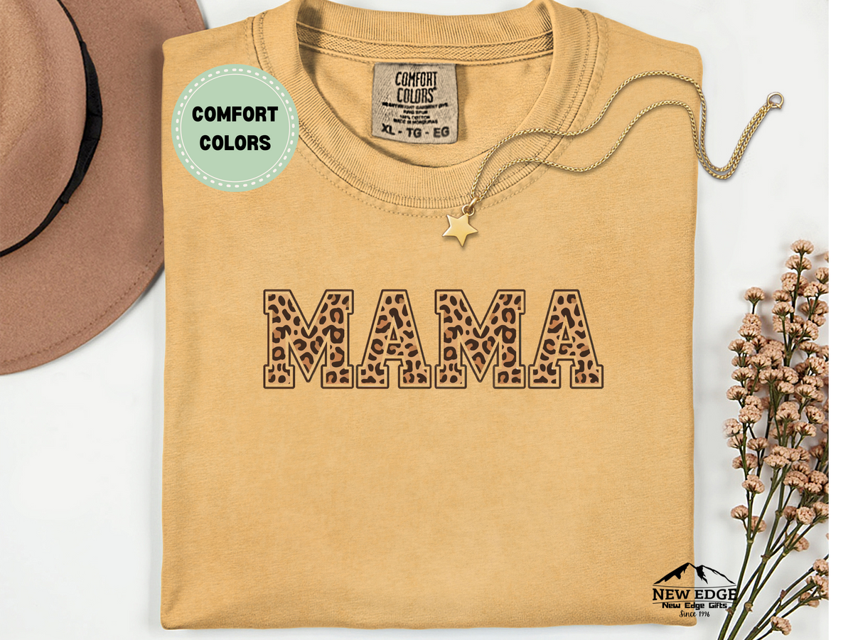 Comfort Colors Leopard MAMA T-Shirt – Trendy Animal Print Mom Graphic Tee, Stylish Mama Shirt