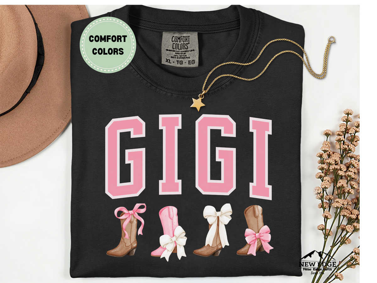 Comfort Colors GIGI T-Shirt | Western Boots and Bows Graphic Tee for Gigi