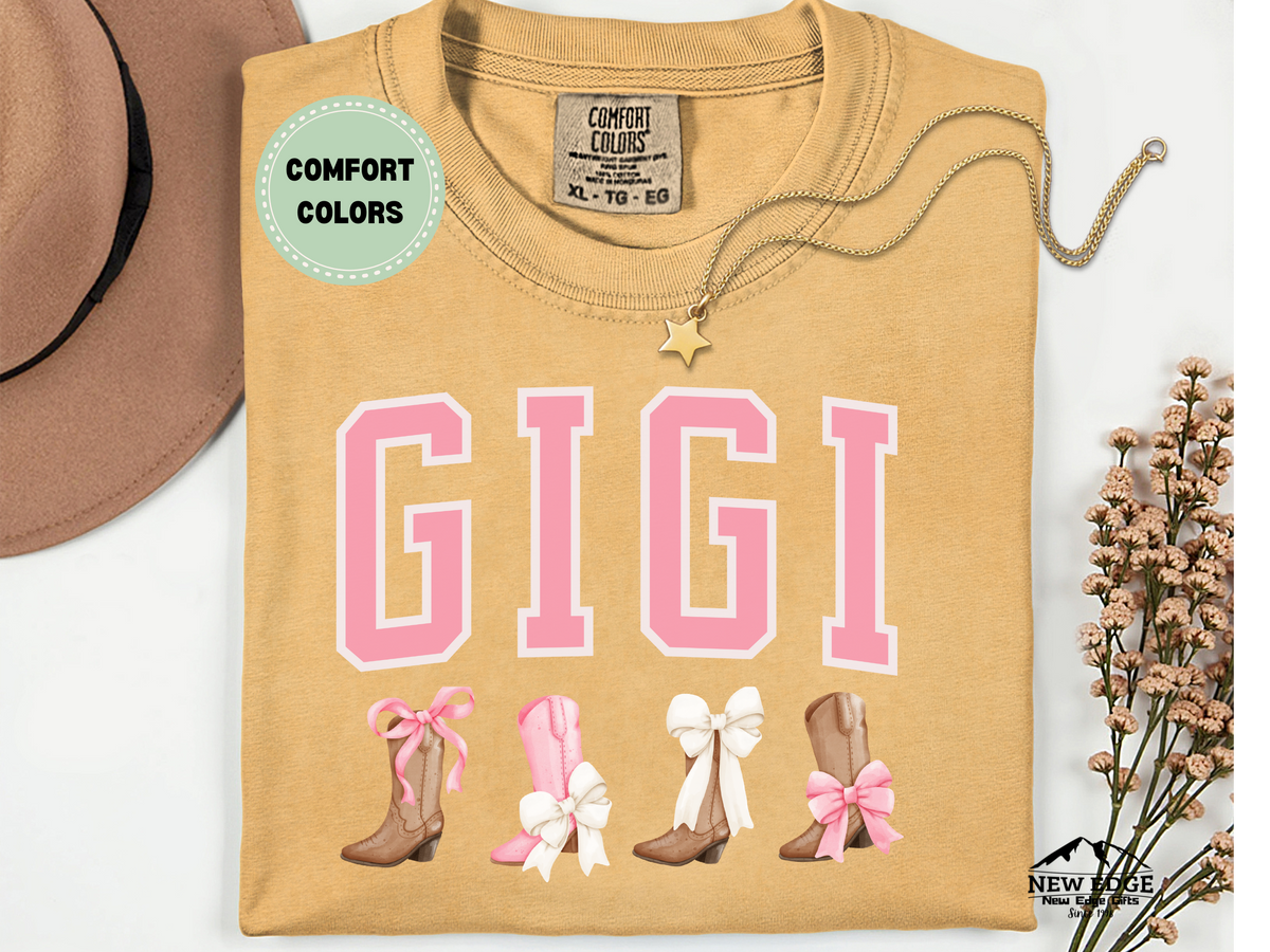 Comfort Colors GIGI T-Shirt | Western Boots and Bows Graphic Tee for Gigi