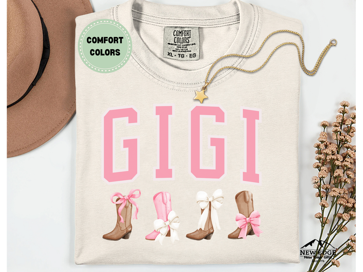 Comfort Colors GIGI T-Shirt | Western Boots and Bows Graphic Tee for Gigi