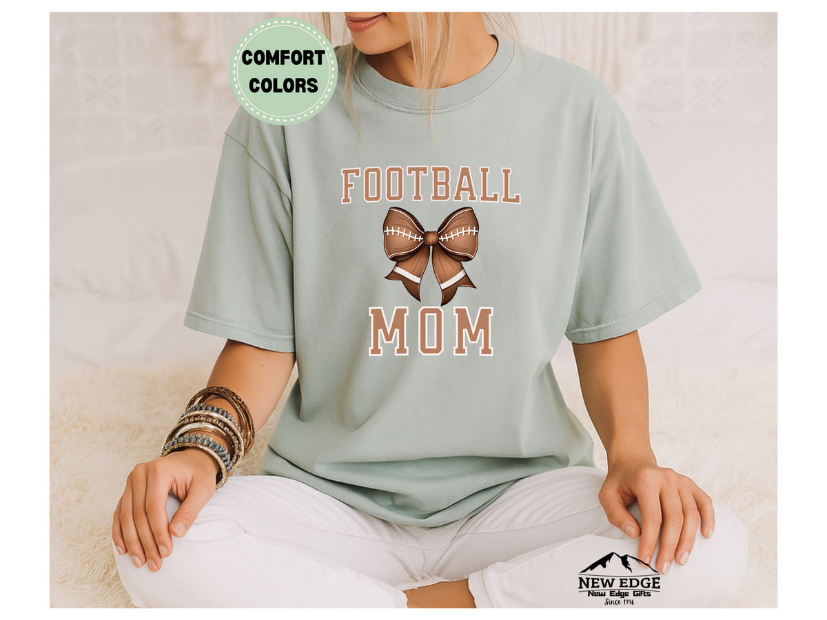 Comfort Colors FOOTBALL MOM T-Shirt | Game Day Graphic Tee with Football Bow Design