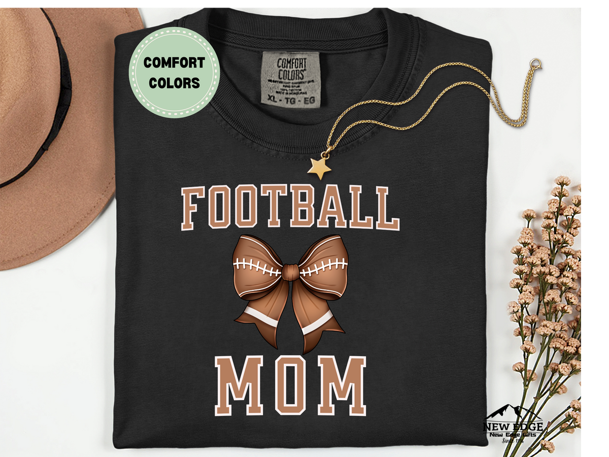 Comfort Colors FOOTBALL MOM T-Shirt | Game Day Graphic Tee with Football Bow Design