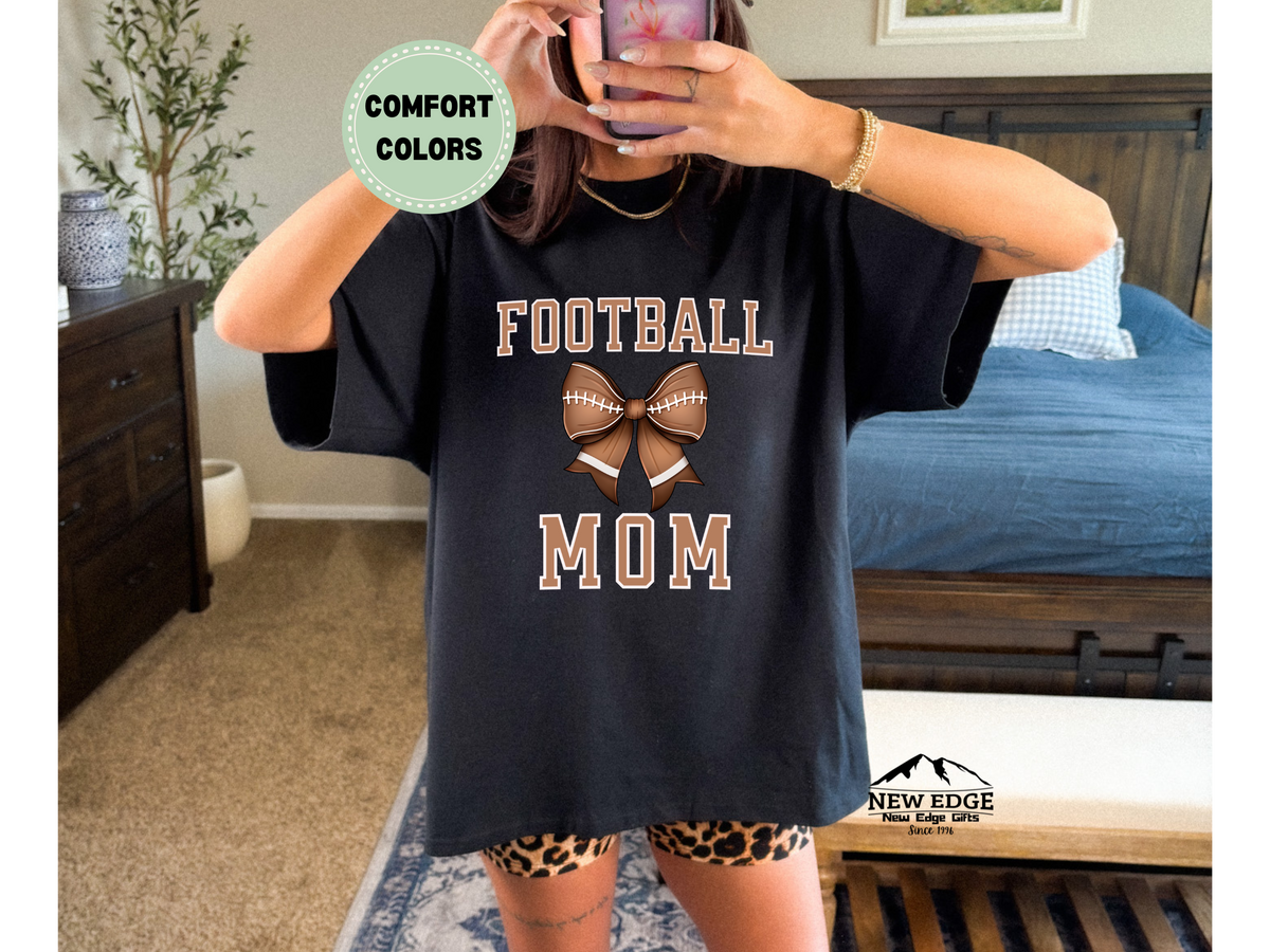 Comfort Colors FOOTBALL MOM T-Shirt | Game Day Graphic Tee with Football Bow Design